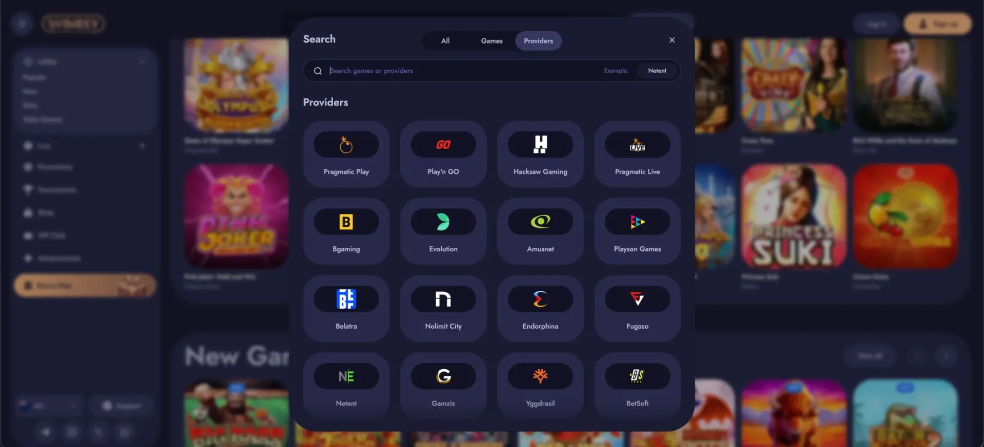 Game providers and slot studios available at Winoly
