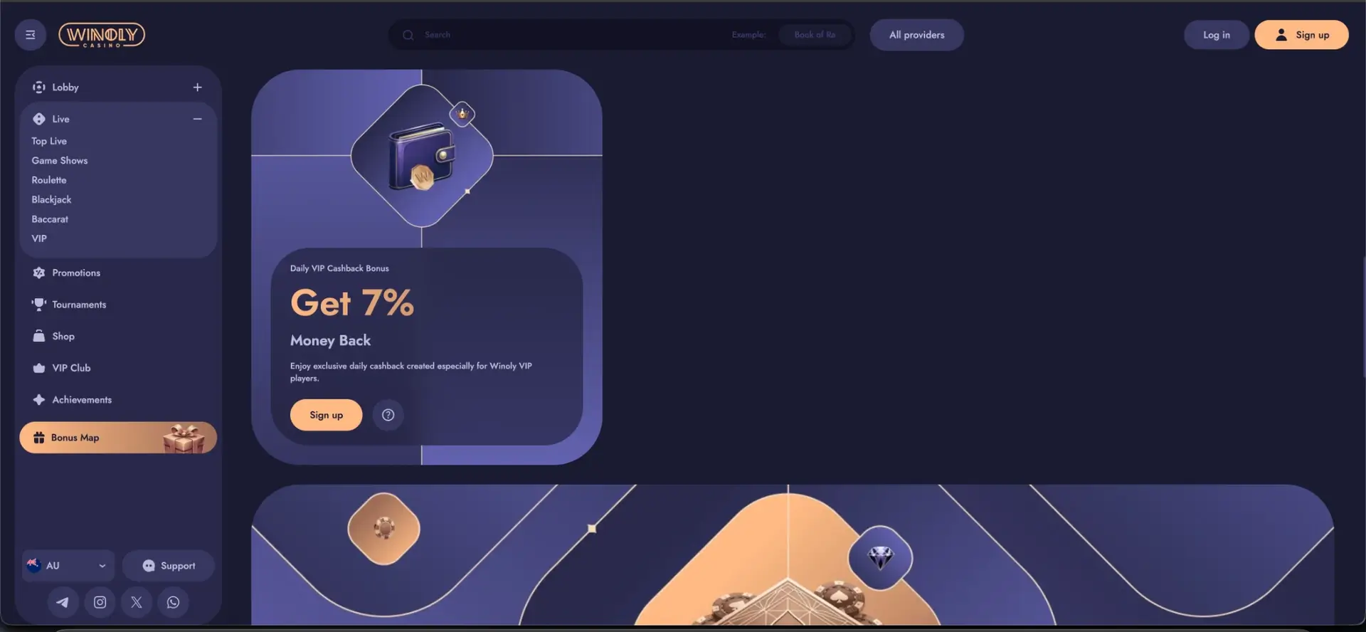 Winoly VIP cashback and loyalty benefits